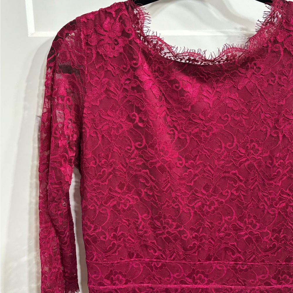 Elegant Lace Long Sleeve Dress - Red